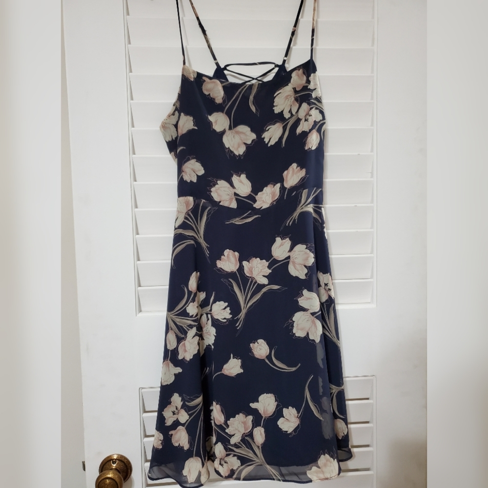 Lulus Blue Floral Print Lace-up Skater Dress